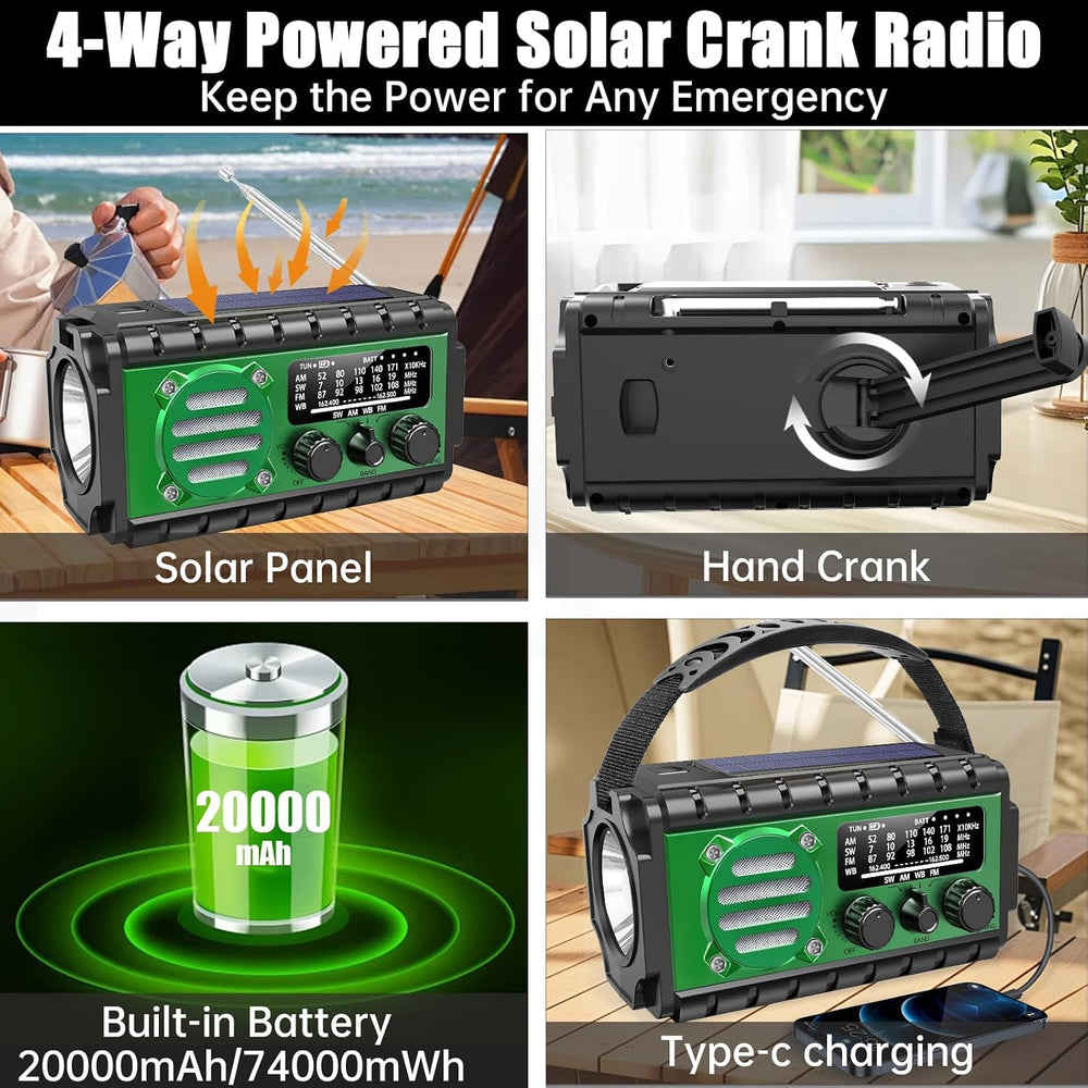 Aivica Hand Crank Emergency Radio with 20000mah Battery Backup
