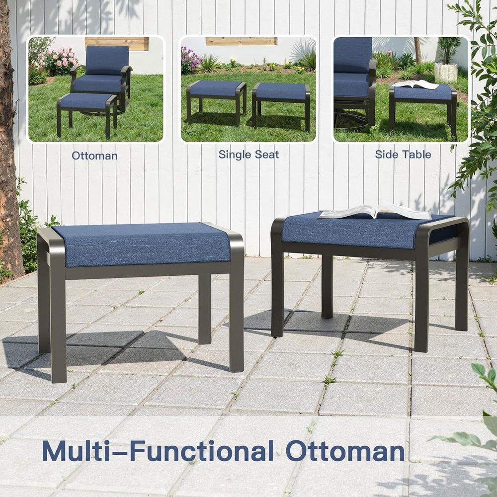 Gotland 5 Piece Patio Set, Aluminum Outdoor Swivel Chairs Set of 2 with 2 Ott...