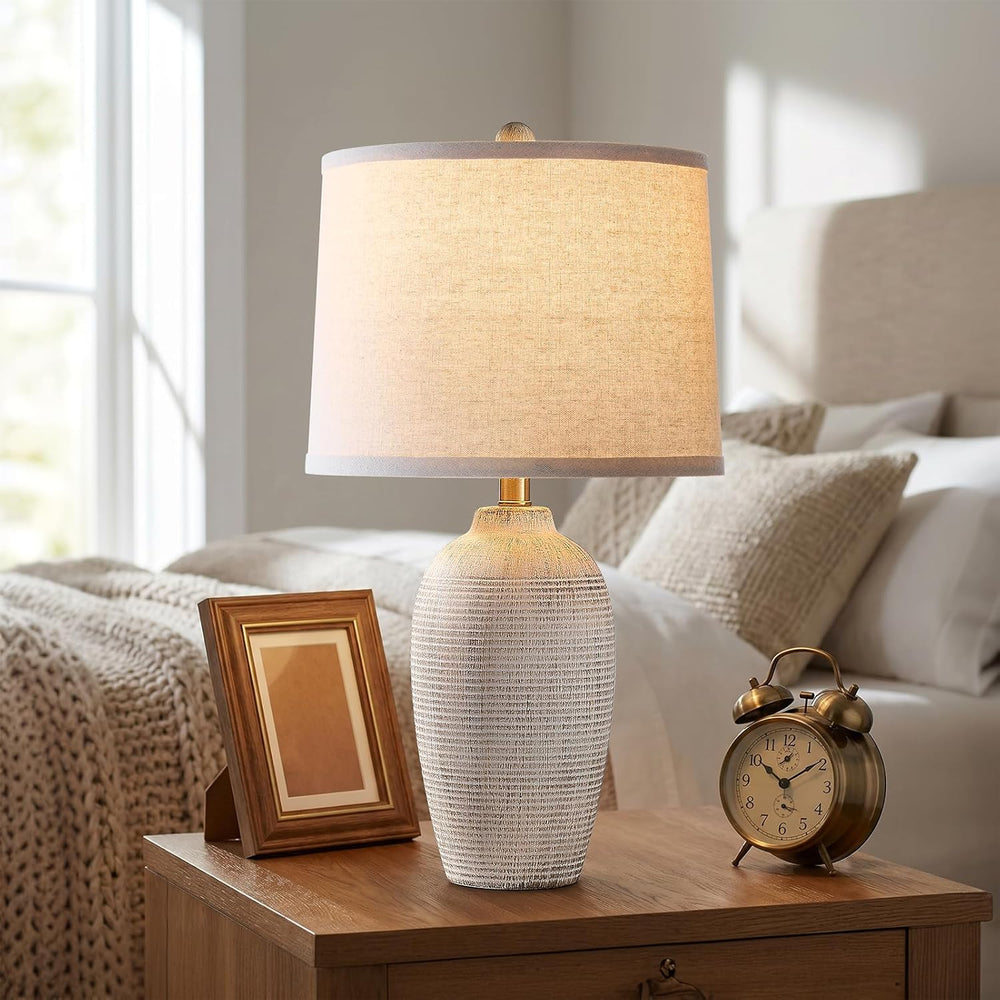 AIEAMPDO 25" Vintage Ceramic Table Lamp for Living Room, Ribbed Texture