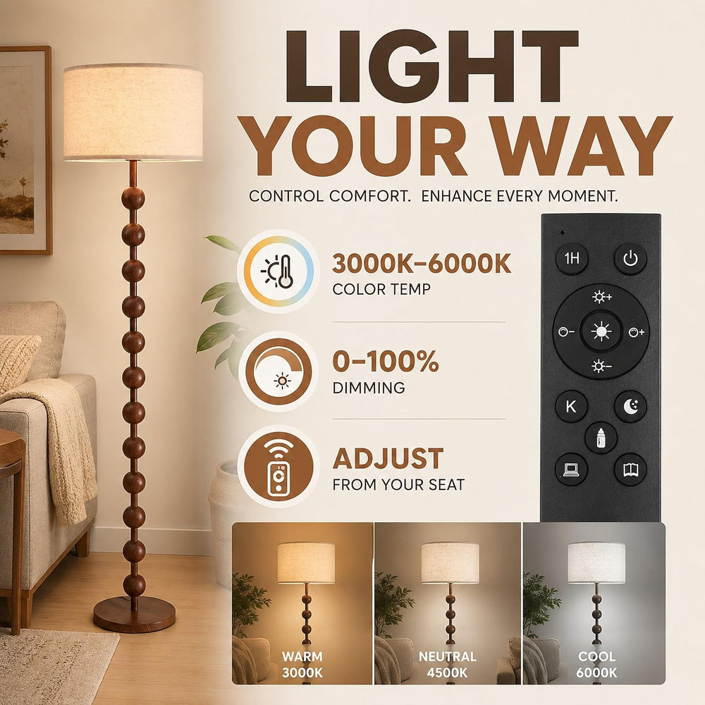 Fetason 63" Modern Farmhouse Remote Control Dimmable Floor Lamp