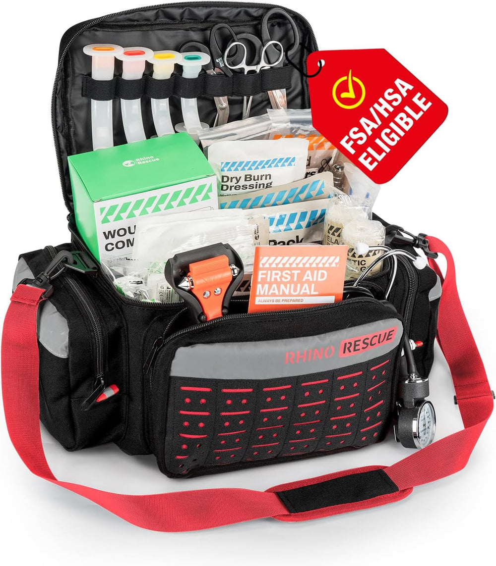 RHINO RESCUE First Responder First Aid Kit Fully-Stocked EMT Bag(Black,20L)