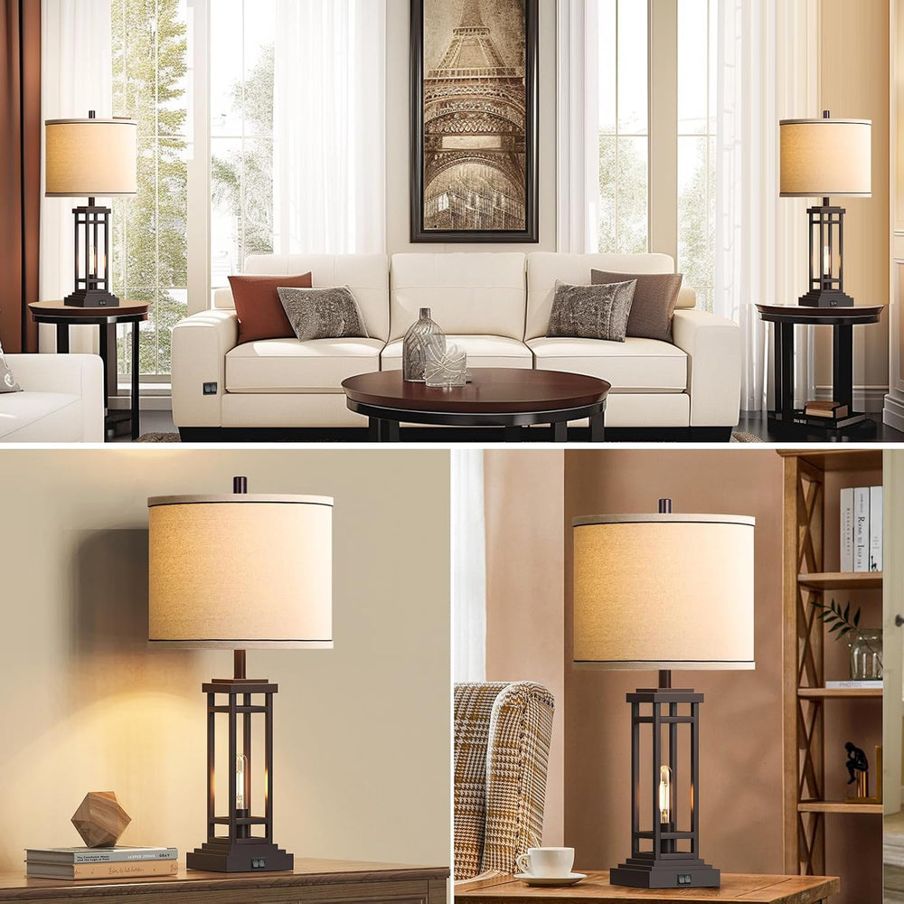 ROTTOGOON 27.5 Tall Farmhouse Table Lamps with USB C + USB A Charge Ports, Ru...