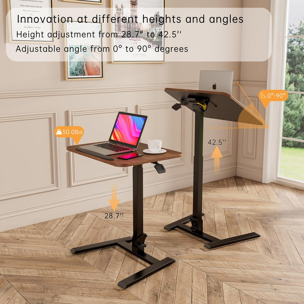 alawooder 25" Mobile Folding Desk: Pneumatic Sit-Stand, No Assembly