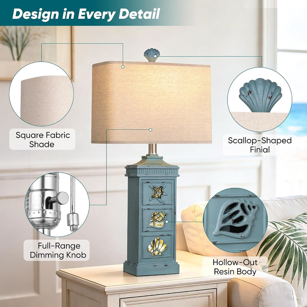 Hamucd Coastal Table Lamps for Living Room Bedroom Set of 2 with Nightlight