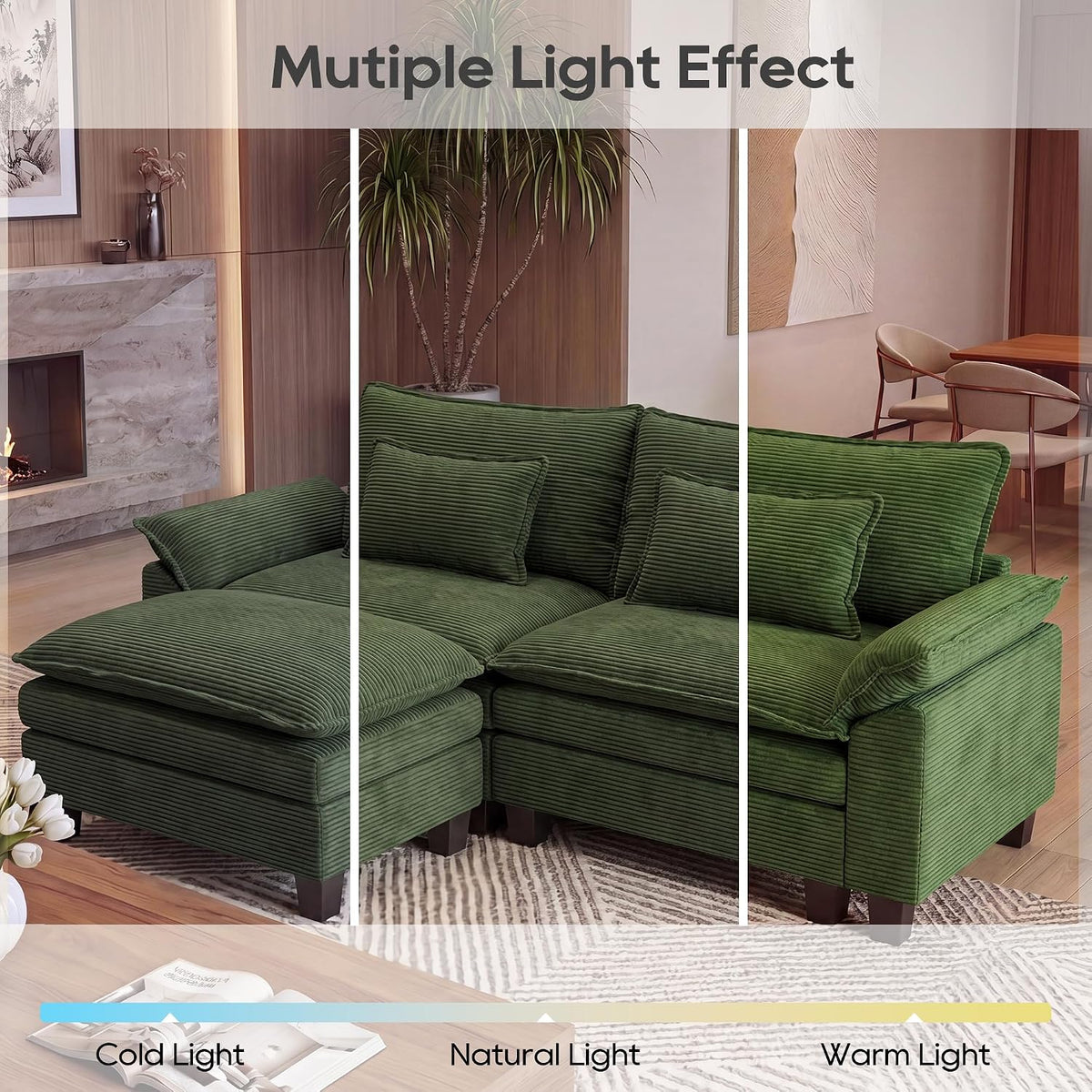 URRED Oversized Modular Sectional Sofa，Solid Green：87" L Shaped