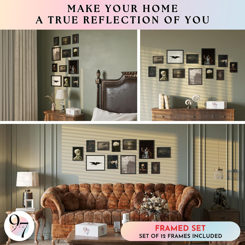 97 Decor Framed Gothic Wall Art, 12 Dark Academia Prints, Black Frame