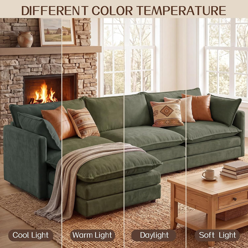 76" Chenille Sectional Sofa, Cloud Couch with Pillow,Deep Seat,Green