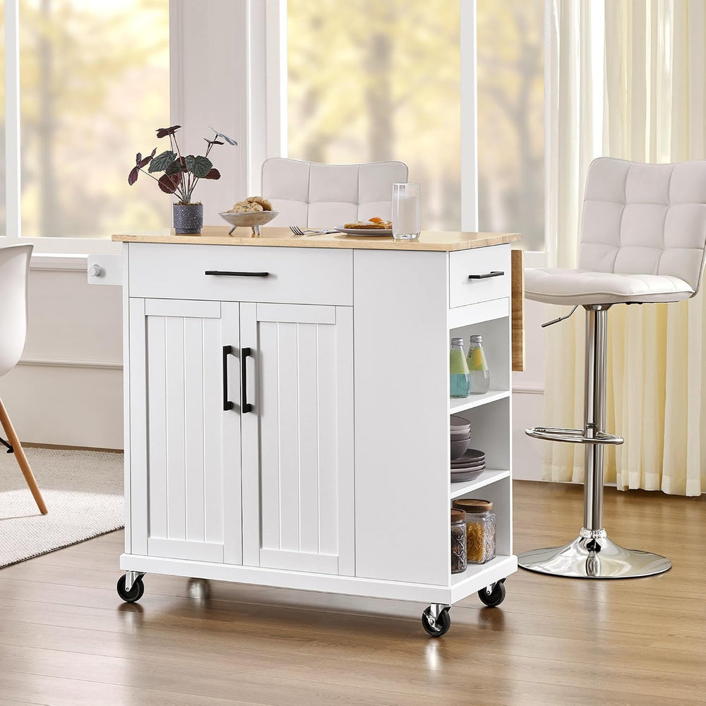 Yaheetech Kitchen Island Cart with Storage, Drop Leaf, Open Shelves, White