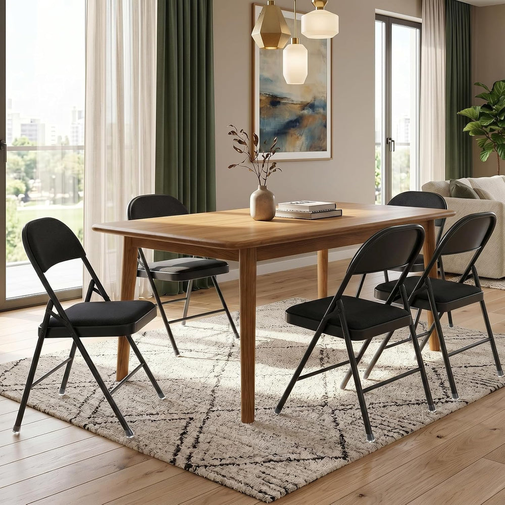 4 Pack Black Padded Folding Chairs with Cushion and Back