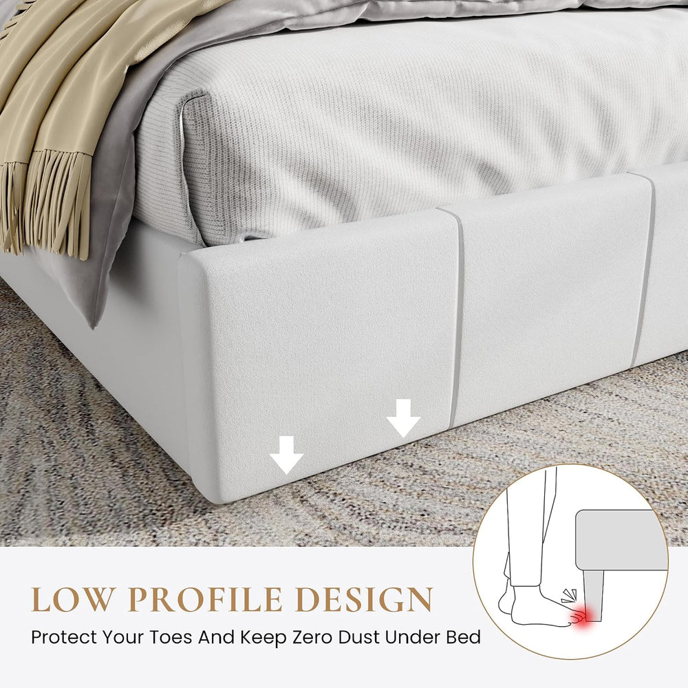 SHA CERLIN Full Size Bed Frame, Velvet Upholstered Platform Bed, White