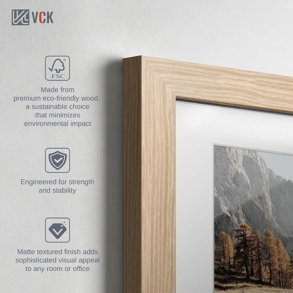 VCK 16x24 Frame 3 Pack, Oak Wood, 12x18 Mat, for Picture Print
