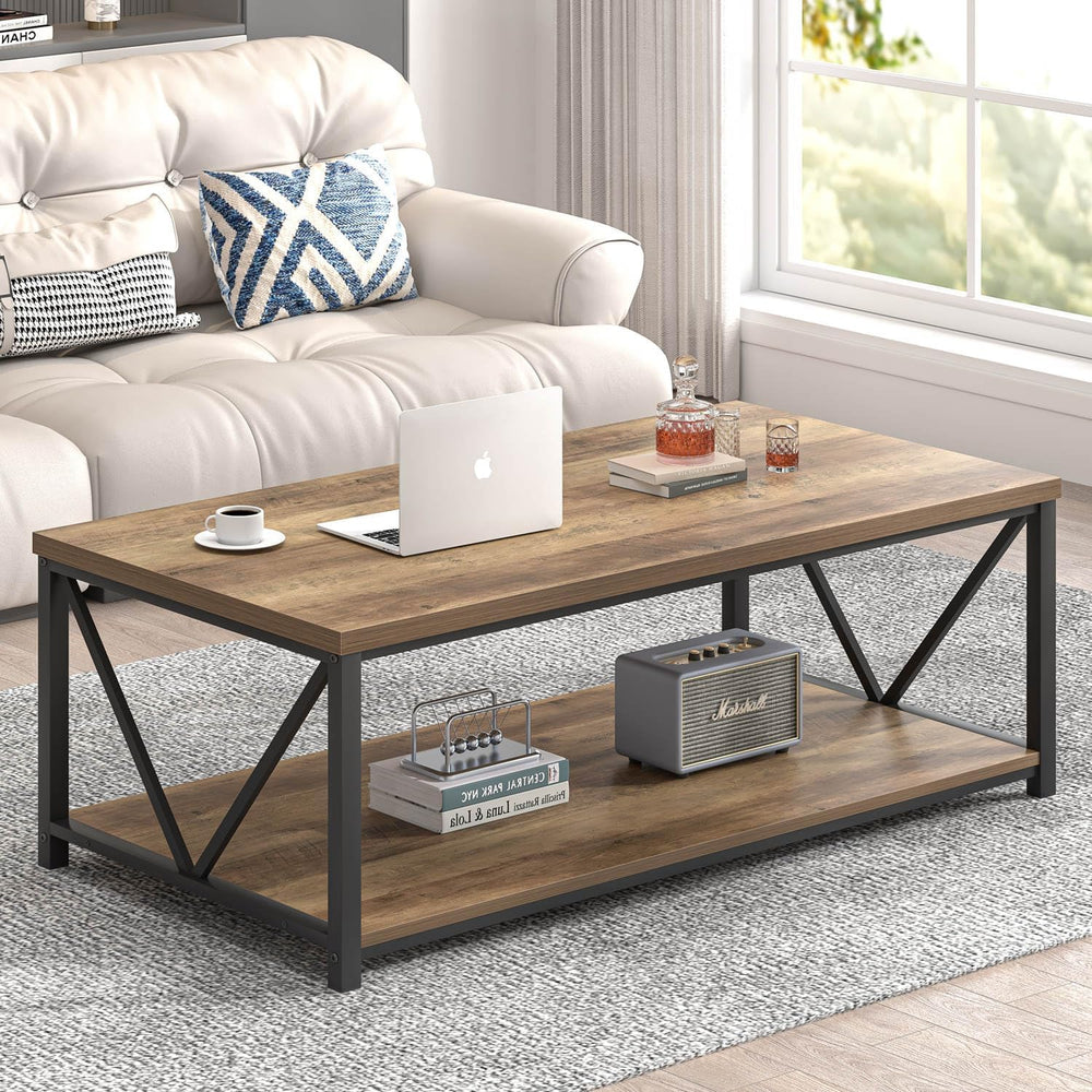 FOLUBAN Modern Coffee Table, Living Room Center Table with Storage, Wood and ...