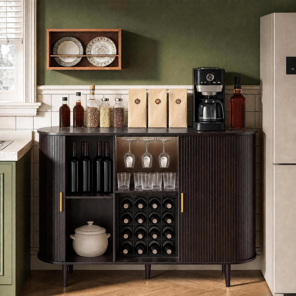 Wine Bar Cabinet with Storage: 55" Kitchen Coffee Bar Cabinet with Wine ...