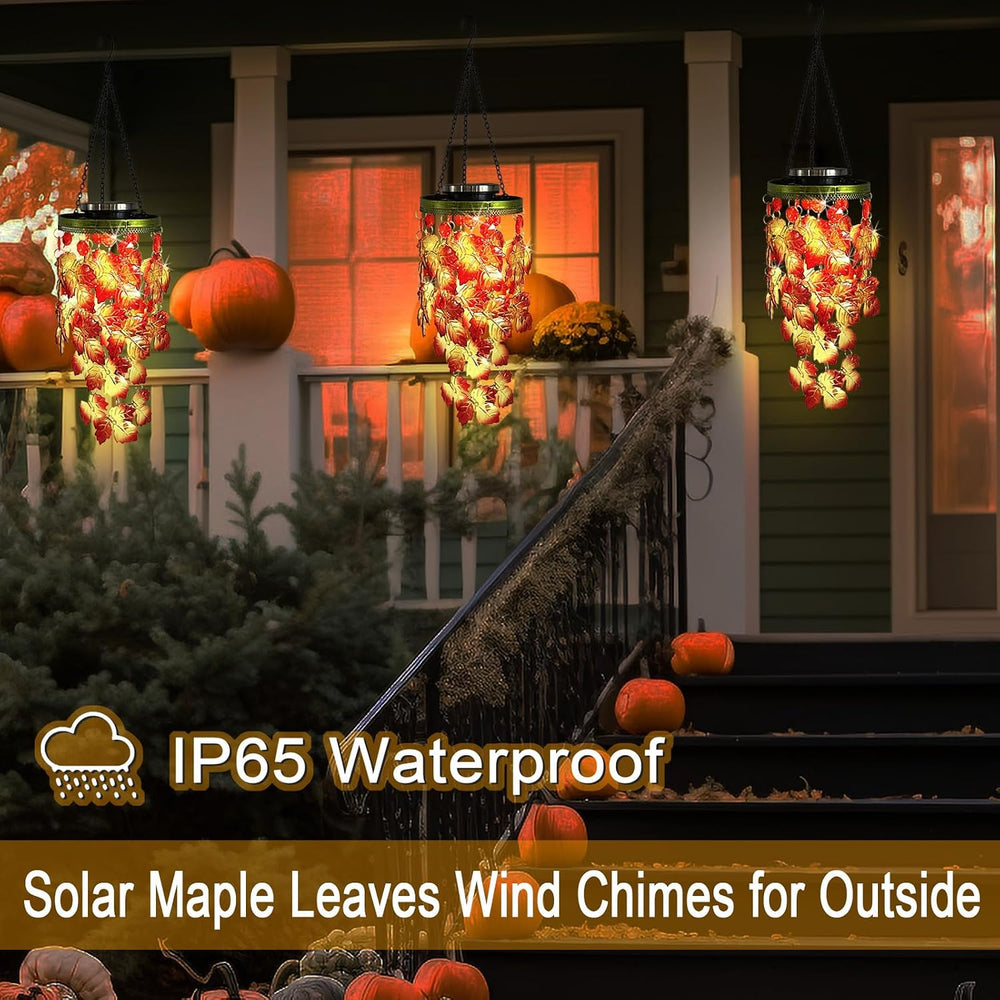 Fall Wind Chimes for Outside,Solar Maple Leaves Hanging Fall Mobile Lights