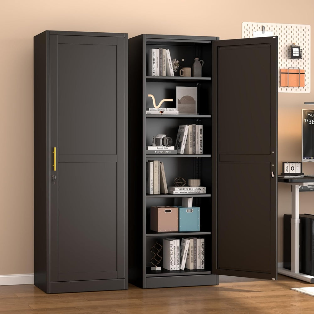 Tall Metal Narrow Bathroom Storage Locker Cabinet 67" H, Black Kitchen P...