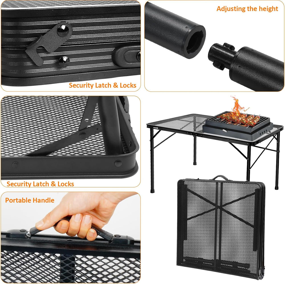 4 Ft Metal Folding Table, Folding Grill Table with 16.5/26 in Heights