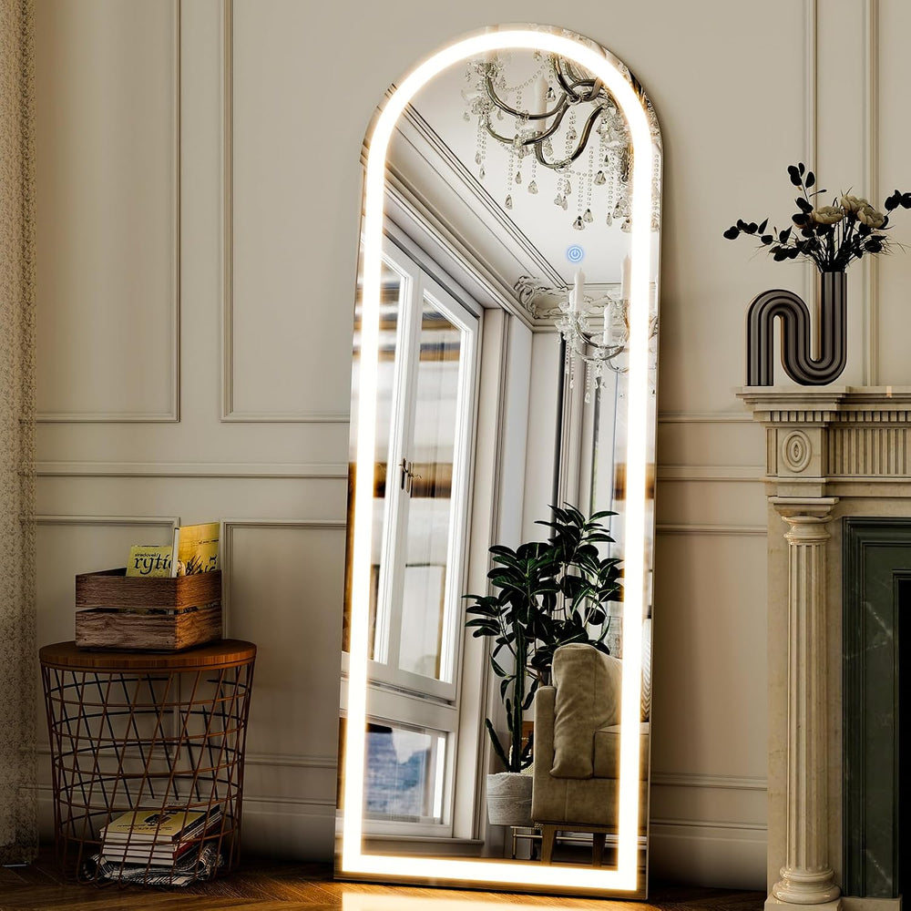 GLSLAND 20"x56" Arched Full Length Mirror LED Lighted Floor Standin...