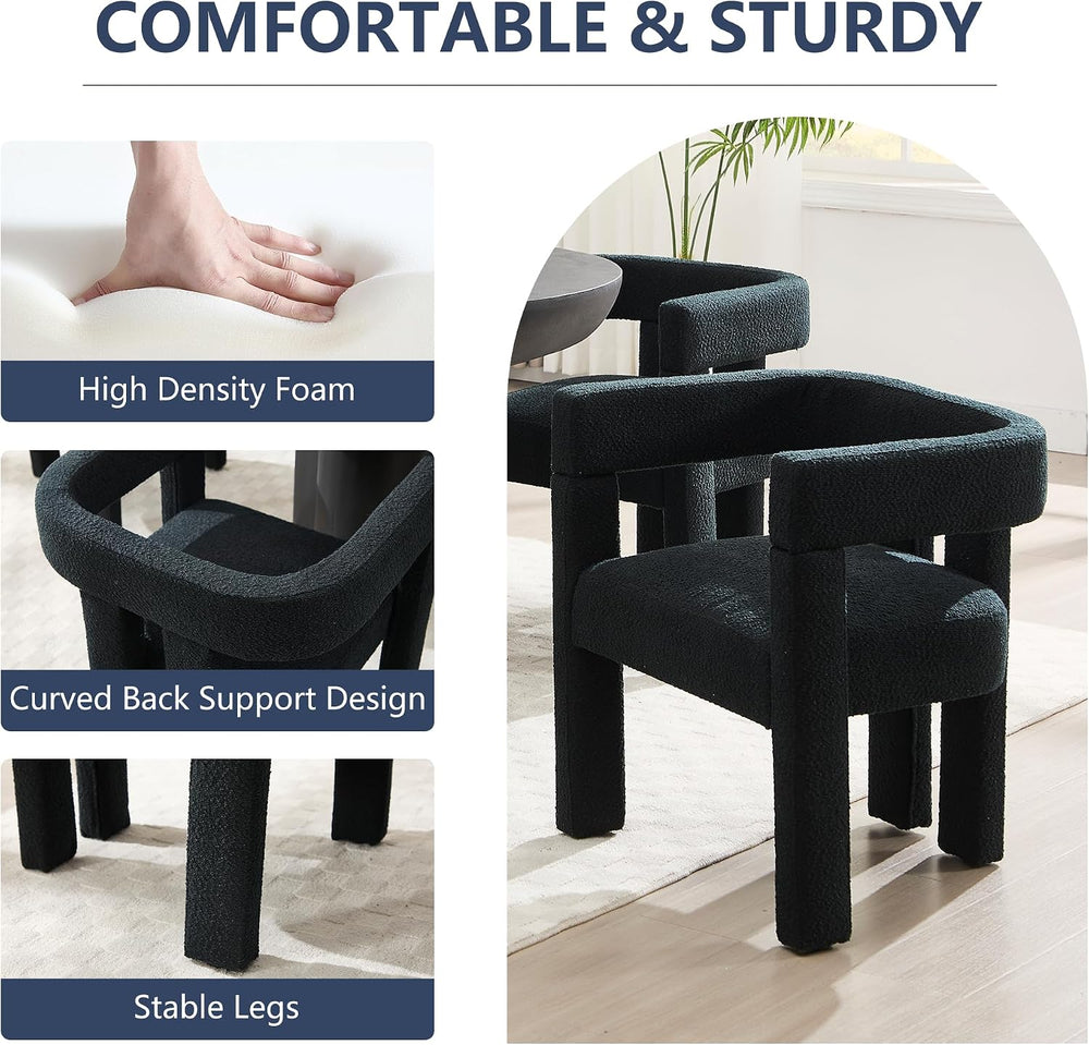 Boucle Barrel Side Chairs Set of 4, Modern Designed Upholstered Compy Sherpa ...