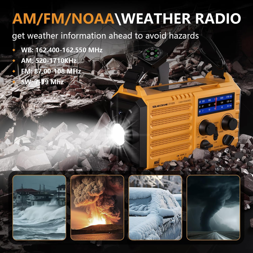 Emergency Weather Radio, Portable Solar Hand Crank Radio with NOAA/AM/FM/SW