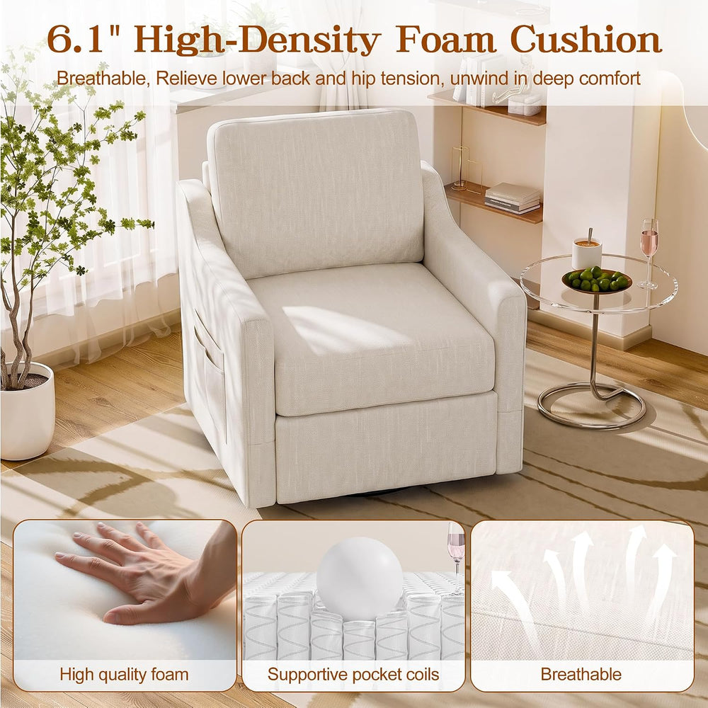 360° Swivel Accent Chair with High Back & Lumbar Support, Deep Seat, Beige
