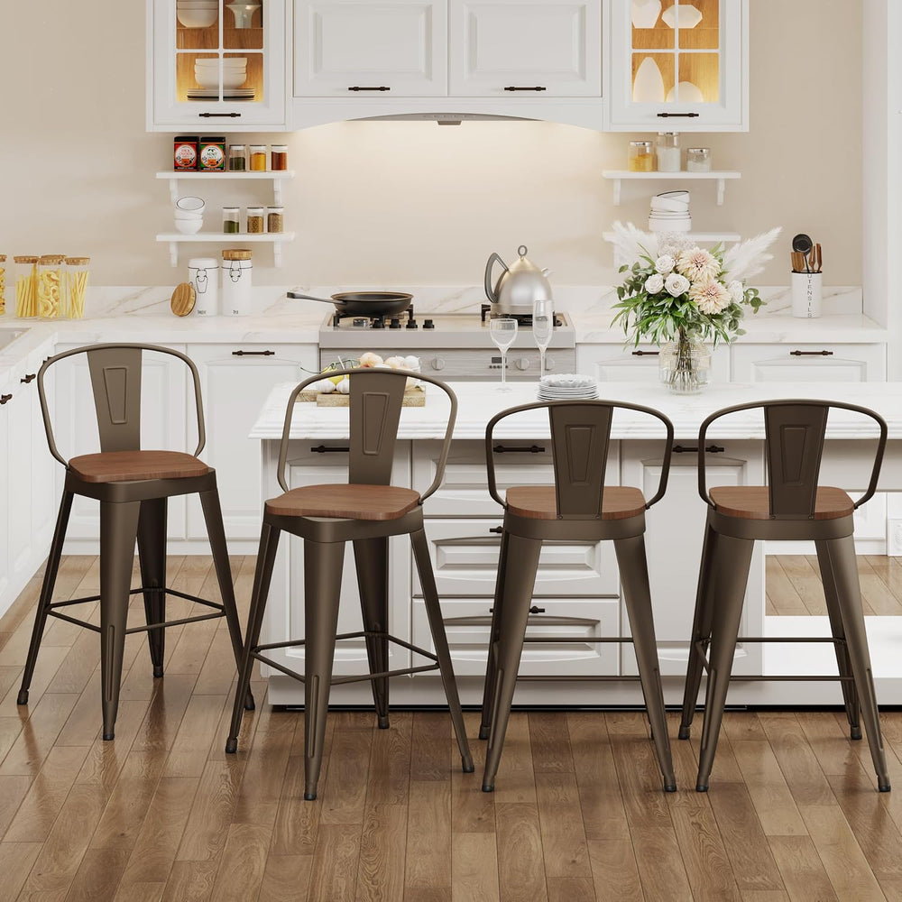 Aklaus Swivel Metal Bar Stools Swivel Modern Farmhouse Bar Chairs with High B...