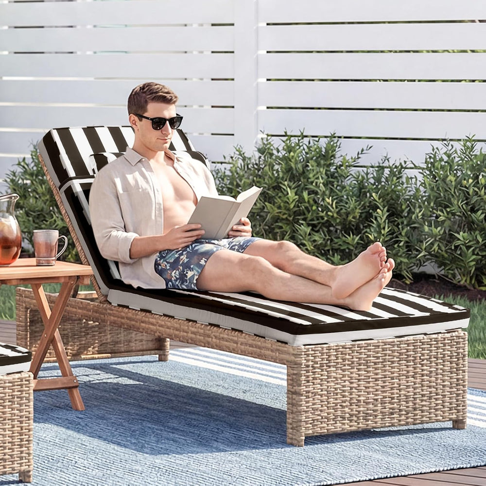 Outdoor Chaise Lounge Cushion with Headrest, 80x26x3 in, 2Pack