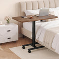 Homkdom C Shaped Table with Wheels, Side End Table with Extended Desktop, Adjustable Rolling Desk for Small Space, Dorm, Height Adjustment (29.5"-44"), Walnut Brown
