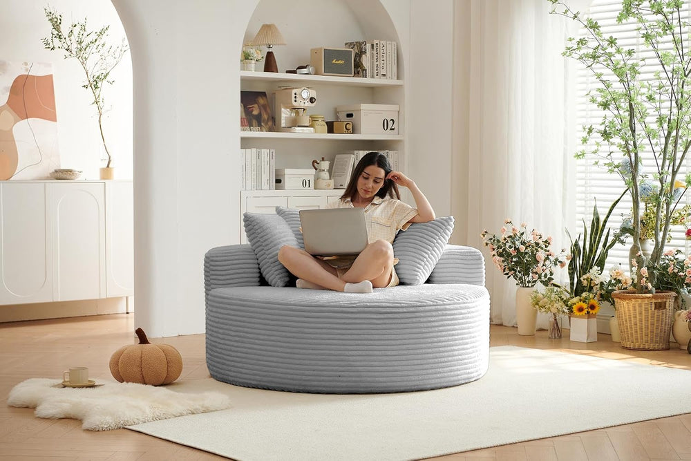 55''Oversized Round Chaise Longue Chair Indoor, Boneless Chair Round ...