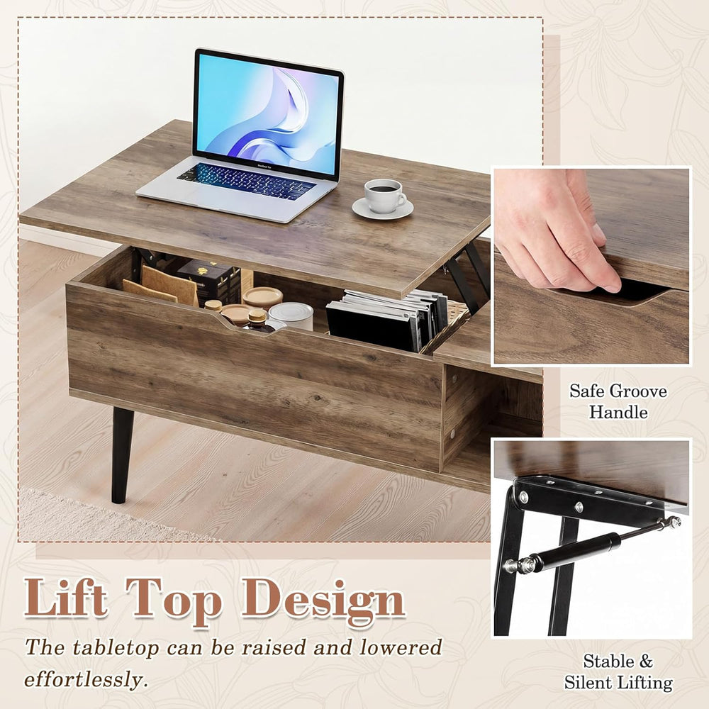 OLIXIS Lift Top Coffee Table, Wood Coffee Table for Living Room Home Grey