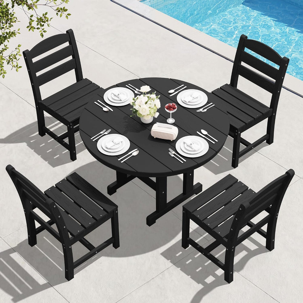 SERWALL 5-Piece Patio Dining Set, 45" Table & 4 Armless Chairs, Black