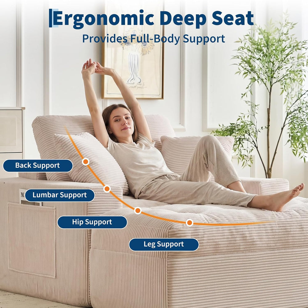 IDEALHOUSE 63" Oversized Chaise Lounge with Side Pockets for Living Room