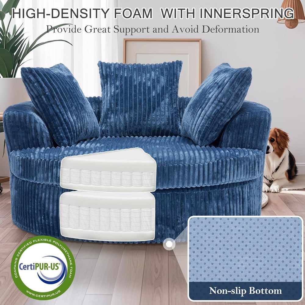 59" Oversized Round Chaise Lounge Chair Indoor with Throw Pillows