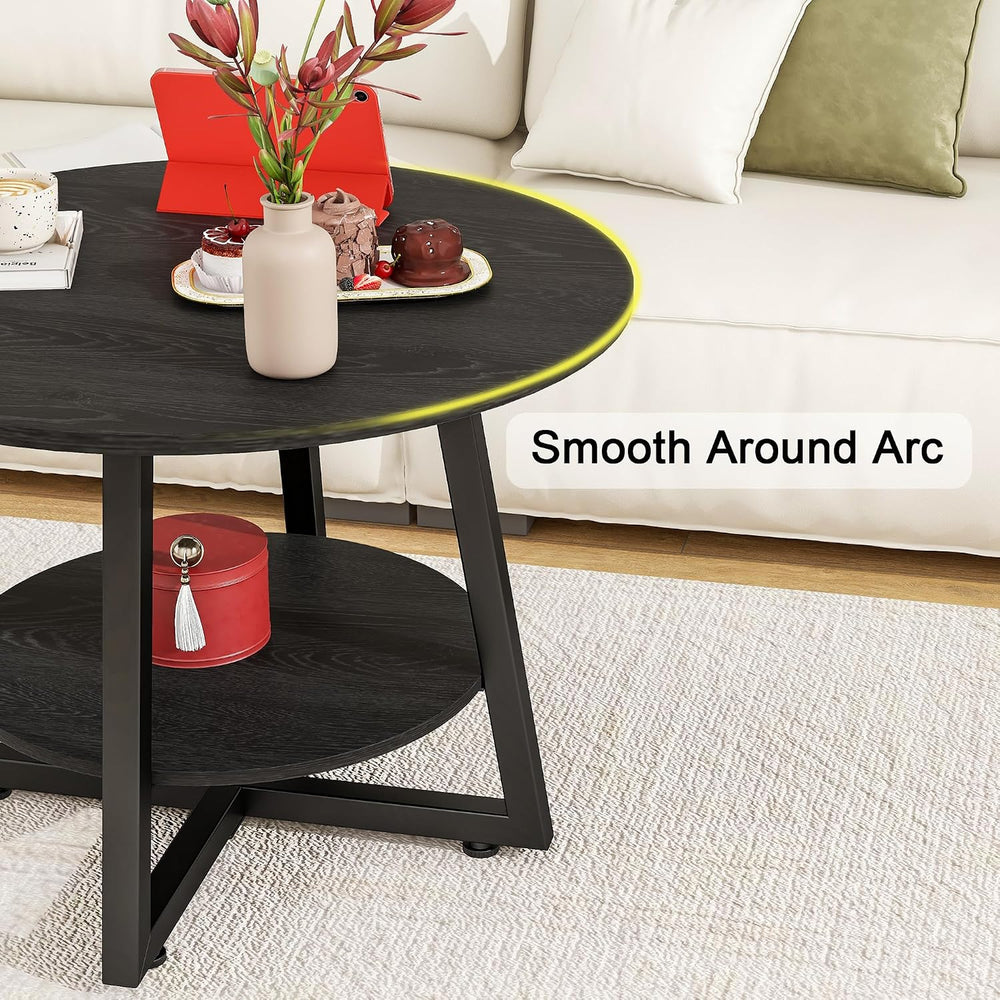 Round Coffee Table with Storage,Metal Small Coffee Table,Black