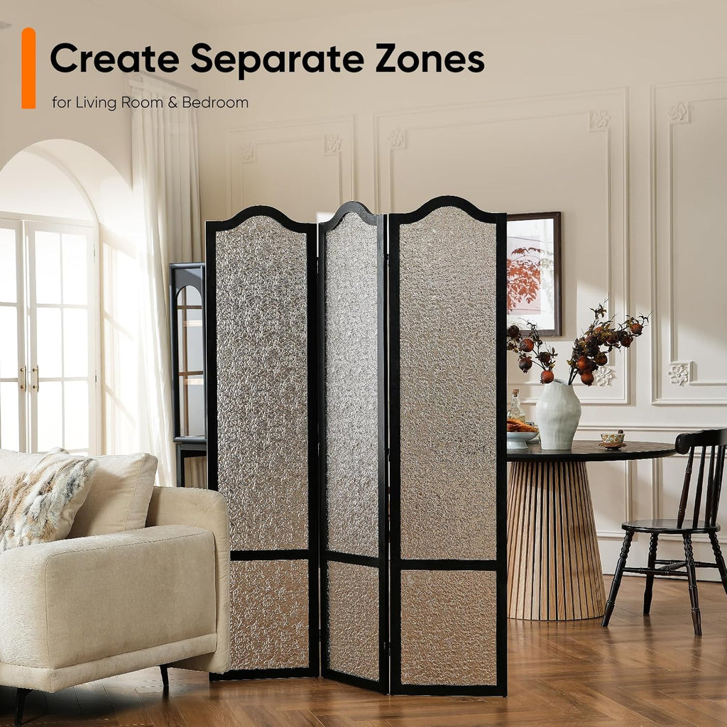 JOSTYLE Acrylic Room Divider, Black, 3-Panel, 67" H x 47.2" W