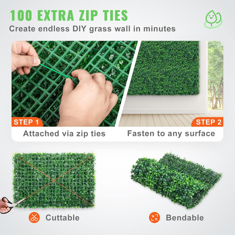 VEVOR 12PCS Grass Wall Panels, 24 x 16 in for 32 Sq Ft, Boxwood Hedge Wall Pa...