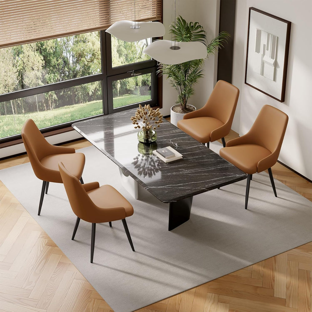 Faux Leather Chairs Set of 6, Waterproof Padded Seat,Brown