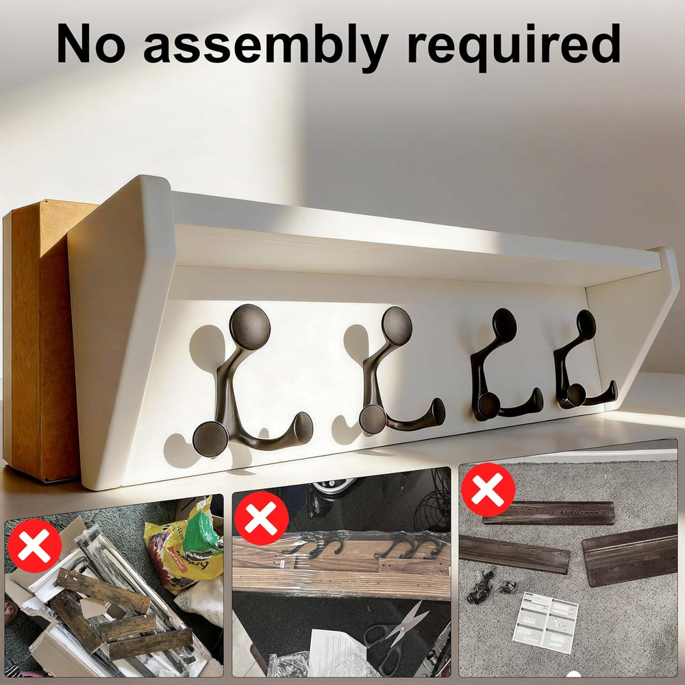 SKOLOO Wall Shelf with Hooks, 24-Inch White Coat Rack Wall Mount with Shelf O...