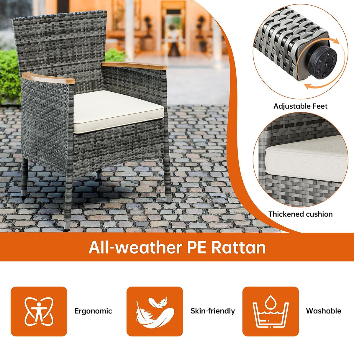 shintenchi 7 pcs wicker patio dining set, grey, package contents
