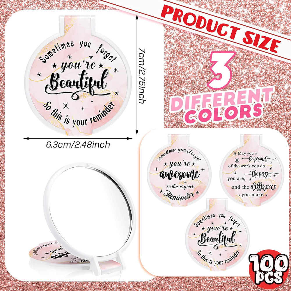 Wenqik 100 Pcs Compact Mirror Bulk Small Gifts for Women, Light Pink