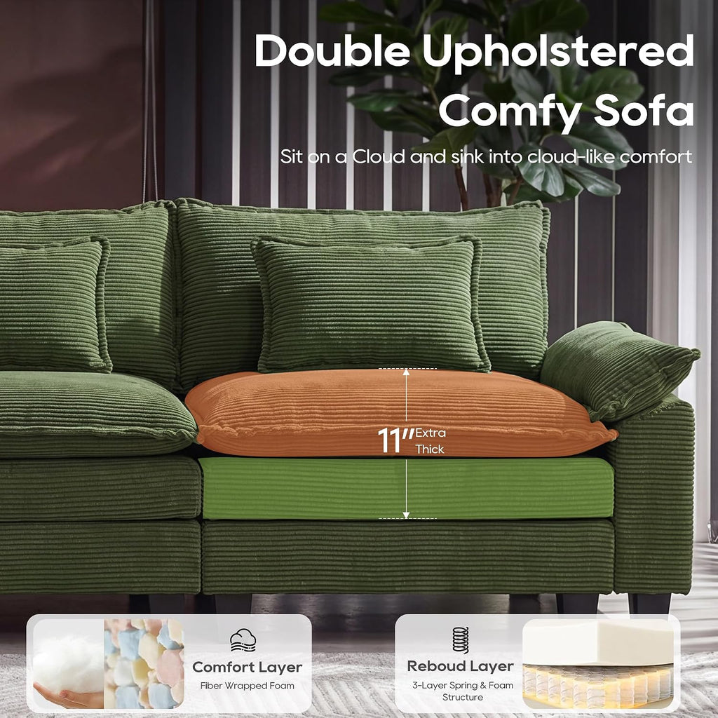 URRED Oversized Modular Sectional Sofa，Solid Green：87" L Shaped