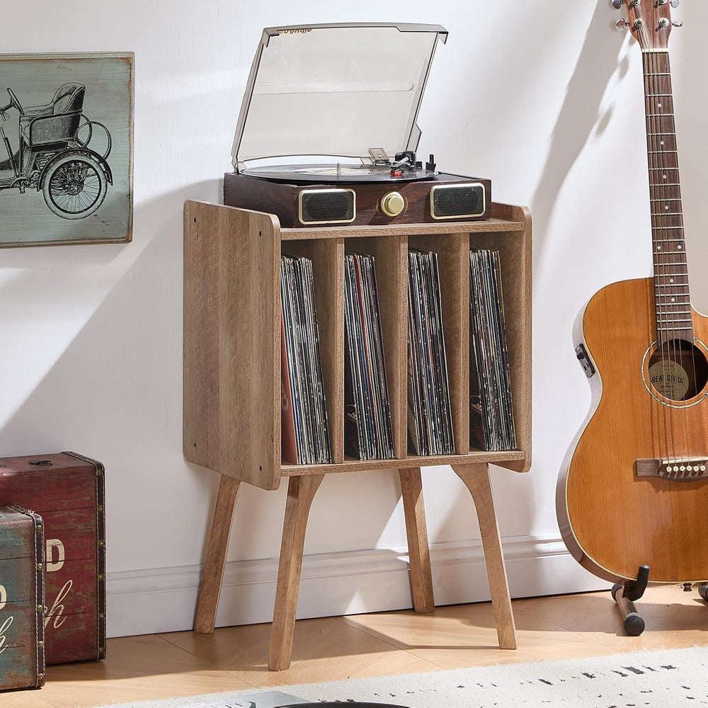 LELELINKY Record Player Stand, Oak Grey Vinyl Record Storage Table for LPs