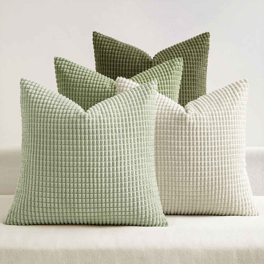 MIULEE Farmhouse Decorative Pillow Covers 18x18 Inch Set of 4 Light Green