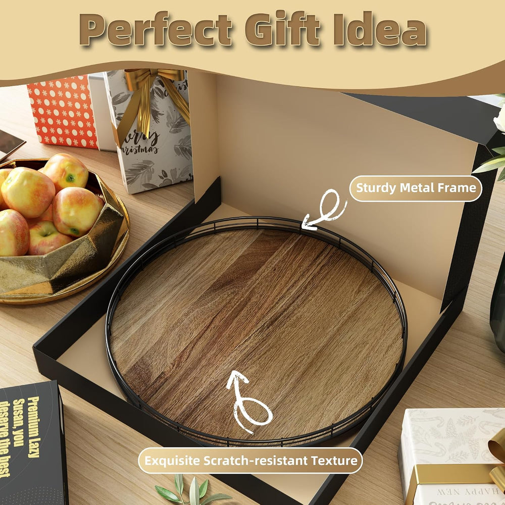 Acacia Wood 16" Lazy Susan Turntable Organizer for Table Top, Farmhouse ...