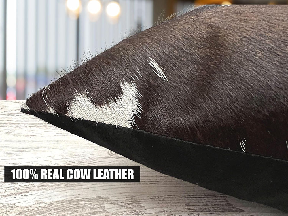 Pack of 2 Set Dark Brown Real Cowhide Genuine Leather Cushion Covers Throw Pi...
