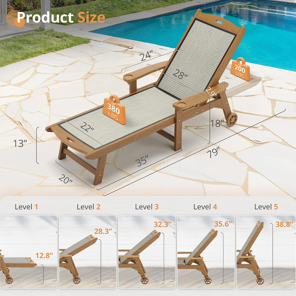 LUE BONA Chaise Lounge Chair, HDPS & HDPE Wicker Material