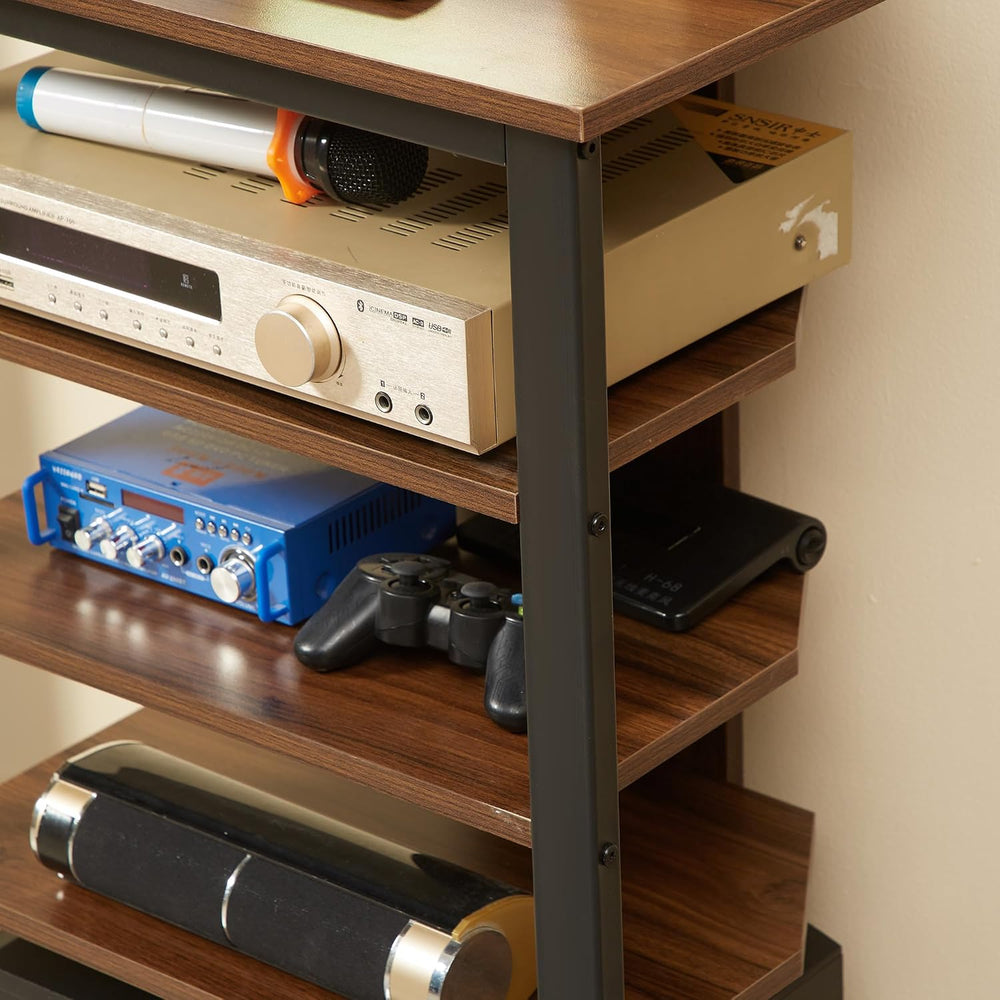 HOMCOM Media Stand with 4-Tier Audio Rack, AV Media Corner Shelf, Brown