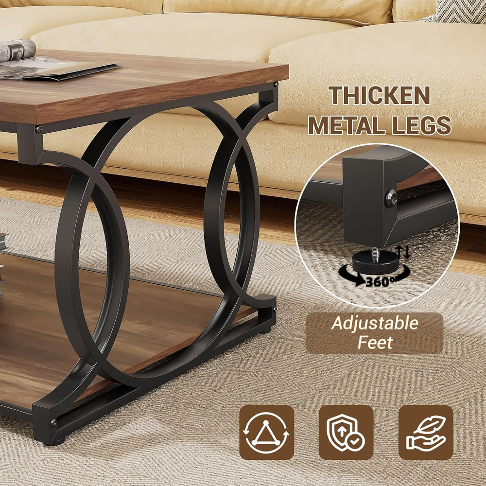 Coffee Table, 47"Brown Industrial Rustic Storage Table for Living Room