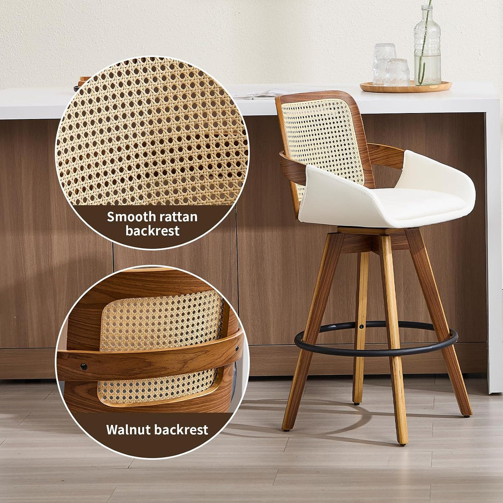 VipDesk 26" Swivel Counter Stools Set of 2 with Rattan Back, Cream
