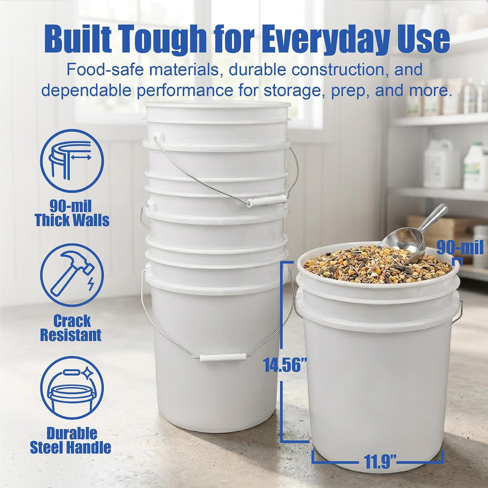 ePackageSupply 5 Gallon Bucket - Food Grade w/Lid BPA-Free, White/Blue, 6