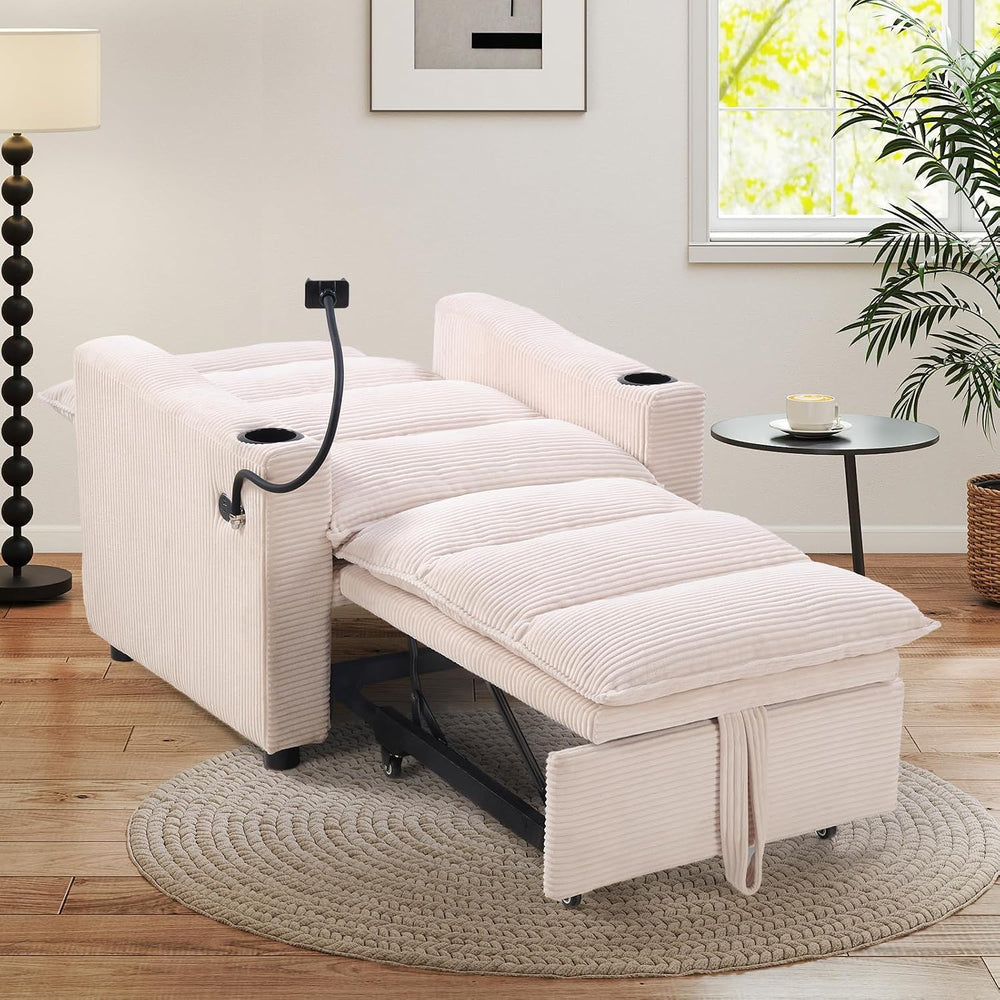 HAOMARKETS Corduroy Sleeper Sofa Bed with Cup Holders, 3-in-1 Convertible Pul...